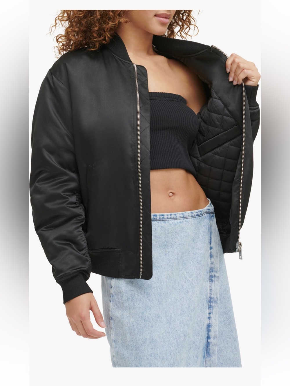Levi's Oversize Bomber Jacket women’s black satin coat Large NWT - Picture 4 of 5